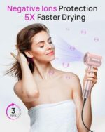 Hair Dryer, High-Speed Ionic Low Noise Blow Dryer with Brushless Motor for Fast Drying, Thermo-Control Quiet Compact Hair Blow Dryer with Magnetic Diffuser for Curly Hair for Home Travel Salon - Image 3