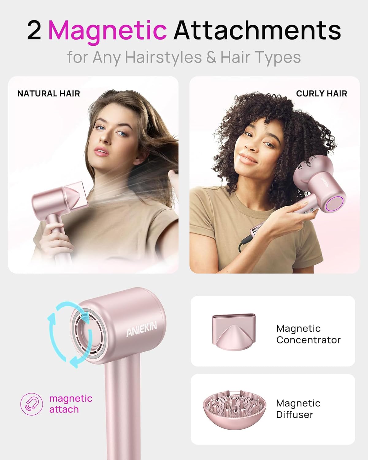 1761448479_Hair-Dryer-High-Speed-Ionic-Low-Noise-Blow-Dryer-with-Brushless-Motor-for-Fast-Drying-Thermo-Control-Quiet-Compact-Hair-Blow-Dryer-with-Magnetic-Diffuser-for-Curly-Hair-for-Home-Travel-Salon.jpg Hair Dryer, High-Speed Ionic Low Noise Blow Dryer with Brushless Motor for Fast Drying, Thermo-Control Quiet Compact Hair Blow Dryer with Magnetic Diffuser for Curly Hair for Home Travel Salon - Image 6