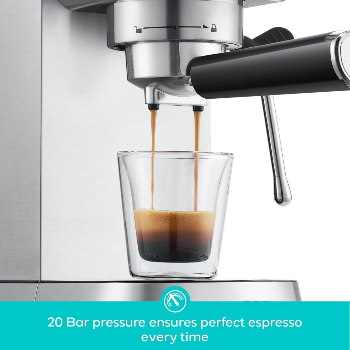 CASABREWS CM5418 Espresso Machine 20 Bar, Compact Espresso Maker with Steam Milk Frother, Stainless Steel Coffee Machine with 34oz Removable Water Tank for Cappuccino, Latte, Silver - Image 3