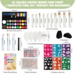 Pintada 26 Color Face Painting Kit for Kids - Non-Toxic Water Activated Face Paint Palette with Brush, Stencils, Gems - For Halloween, Carnivals, Costume Parties, Body Art, Fairs & Creative Events. - Image 3