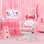 Cat Ears PU Leather Gaming Chair Ergonomic Adjustable Office Desk Computer Chairs for Gamers Adults Kids 360 Degree Swivel Recliner 45in Height, Pink - Image 8