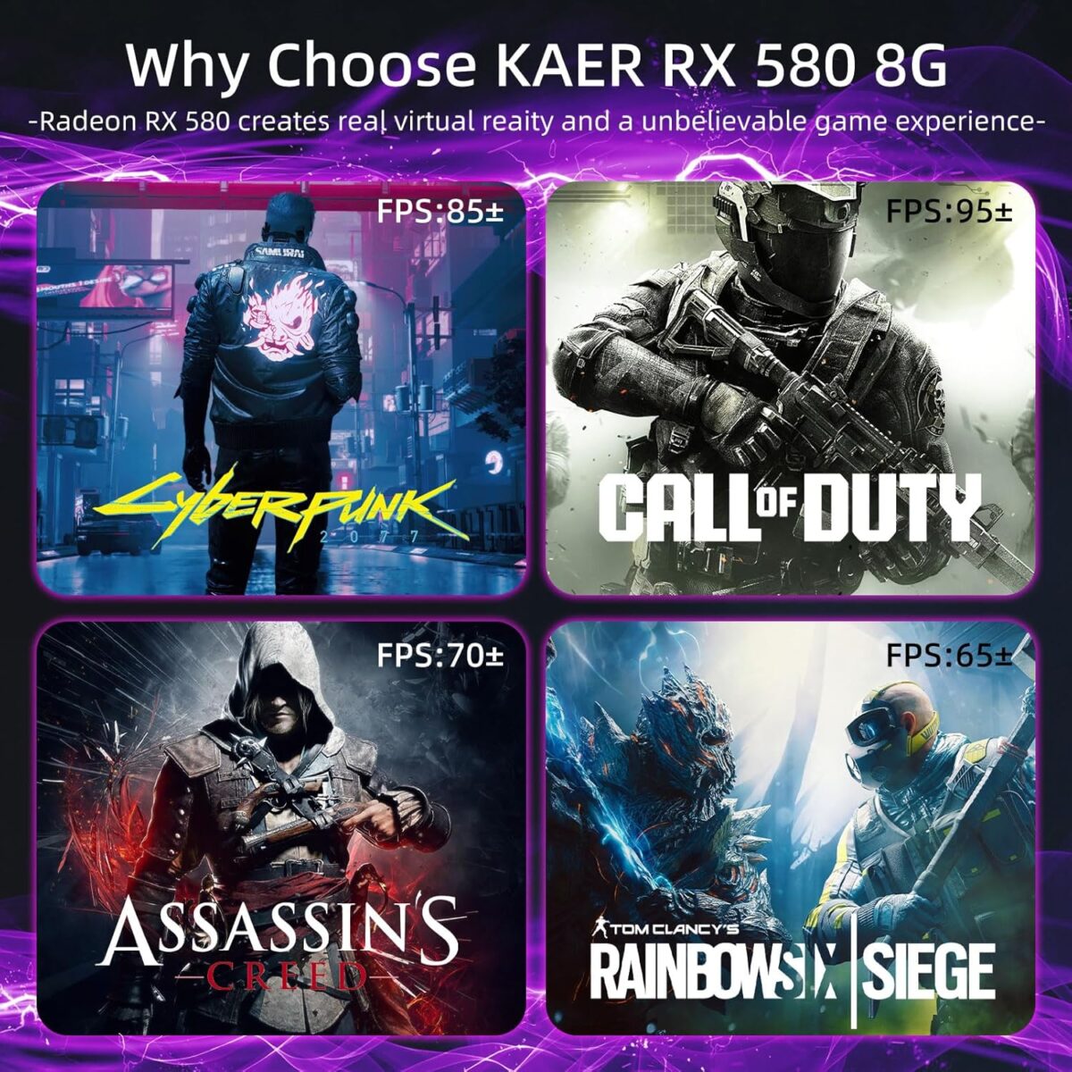 KAER RX590 8GB Graphics Card, 2304SP, GDDR5, 256 Bit，Pc Gaming Video Card with Dual Fans 1380/8000MHz,PCI Express 3.0 Gaming Graphics Card, DVI HDMI DP Desktop - Image 5