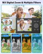Digital Camera, FHD 1080P Kids Camera 16X Zoom Anti Shake, 48MP Compact Portable Ultra-Thin Point Shoot Camera Gift for Kid Student Children Teen Girl Boy with 32GB SD Card - Image 5
