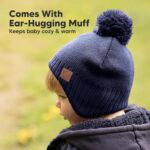 Baby Beanies, Baby Hats for Boys, Girls - Cute Toddler Winter Hat, Soft & Stretchy Beanies for Infant, Newborn 6-36 Months, Cozy & Warm with Earflap Muff & Pom (Navy) - Image 4