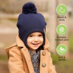 Baby Beanies, Baby Hats for Boys, Girls - Cute Toddler Winter Hat, Soft & Stretchy Beanies for Infant, Newborn 6-36 Months, Cozy & Warm with Earflap Muff & Pom (Navy) - Image 5