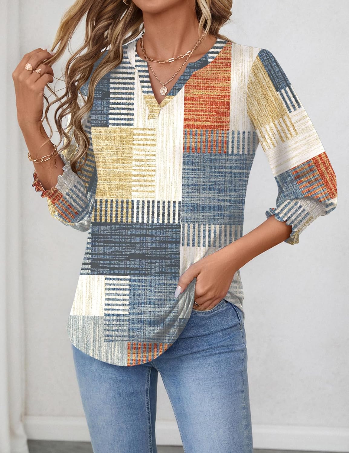 1761475846_LOMON-Womens-2025-Fashion-Tops-34-Length-Sleeve-Business-Casual-Blouses-Summer-Tees-Shirts.jpg LOMON Women's 2025 Fashion Tops 3/4 Length Sleeve Business Casual Blouses Summer Tees Shirts - Image 3