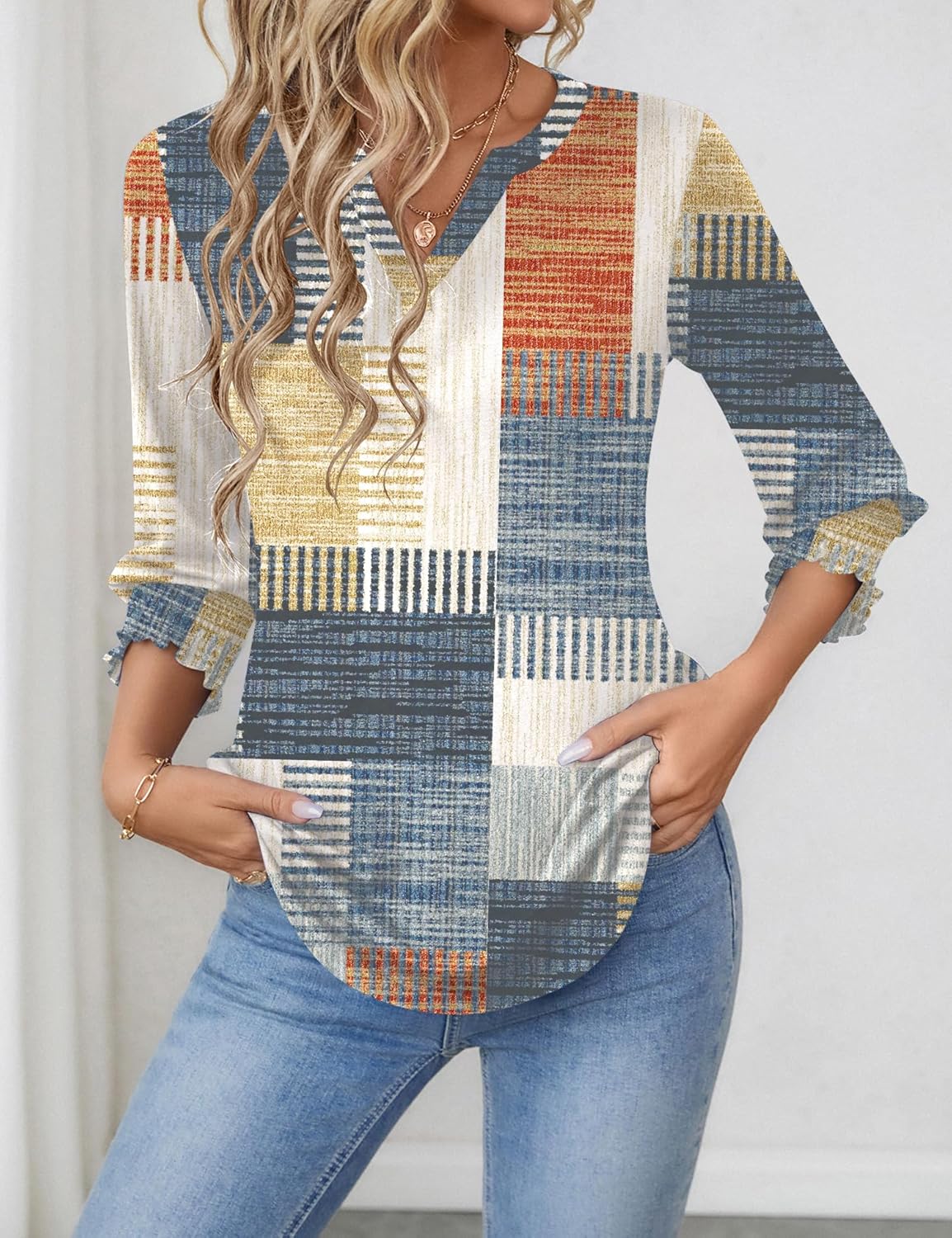 1761475848_LOMON-Womens-2025-Fashion-Tops-34-Length-Sleeve-Business-Casual-Blouses-Summer-Tees-Shirts.jpg LOMON Women's 2025 Fashion Tops 3/4 Length Sleeve Business Casual Blouses Summer Tees Shirts - Image 4