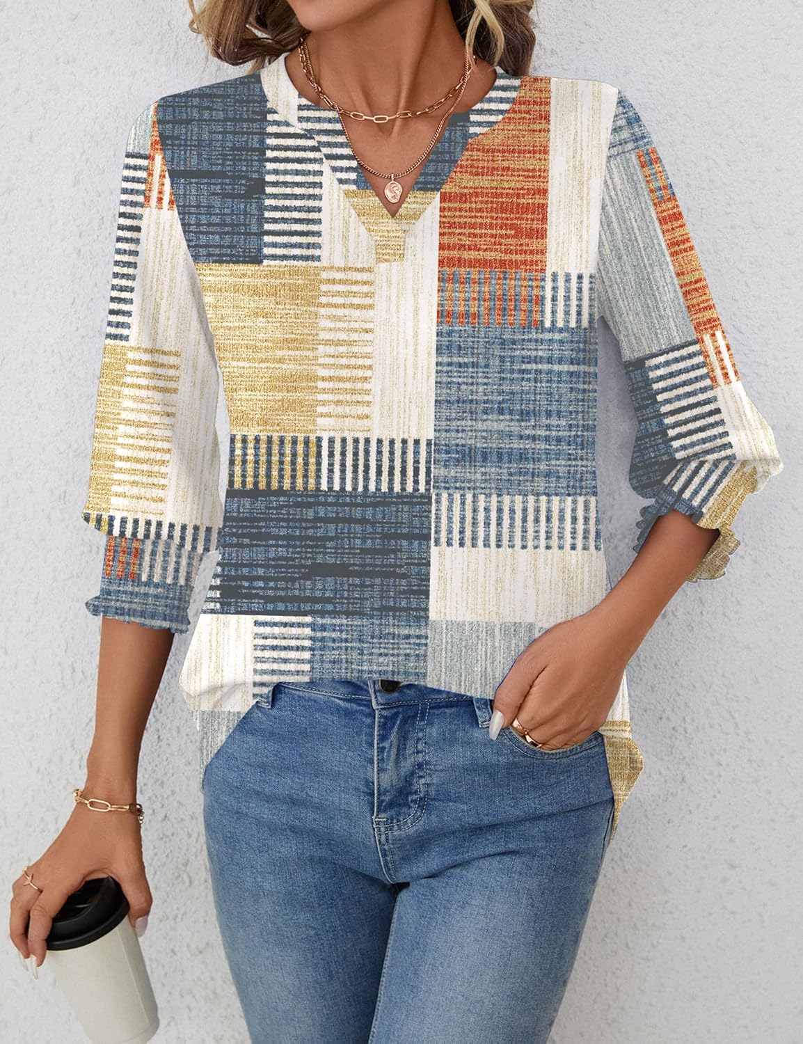 1761475851_LOMON-Womens-2025-Fashion-Tops-34-Length-Sleeve-Business-Casual-Blouses-Summer-Tees-Shirts.jpg LOMON Women's 2025 Fashion Tops 3/4 Length Sleeve Business Casual Blouses Summer Tees Shirts - Image 7