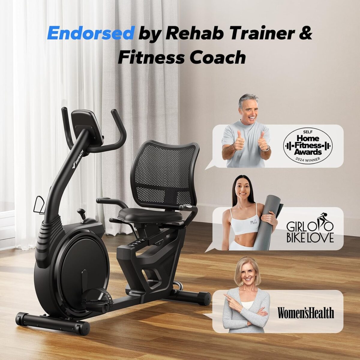 MERACH Recumbent Exercise Bikes for home, Light Commercial High-end Recumbent Bike for Seniors Adults, Magnetic Recumbent Exercise Bike with Smart Bluetooth and Exclusive App, LCD, Heart Rate Handle - Image 3