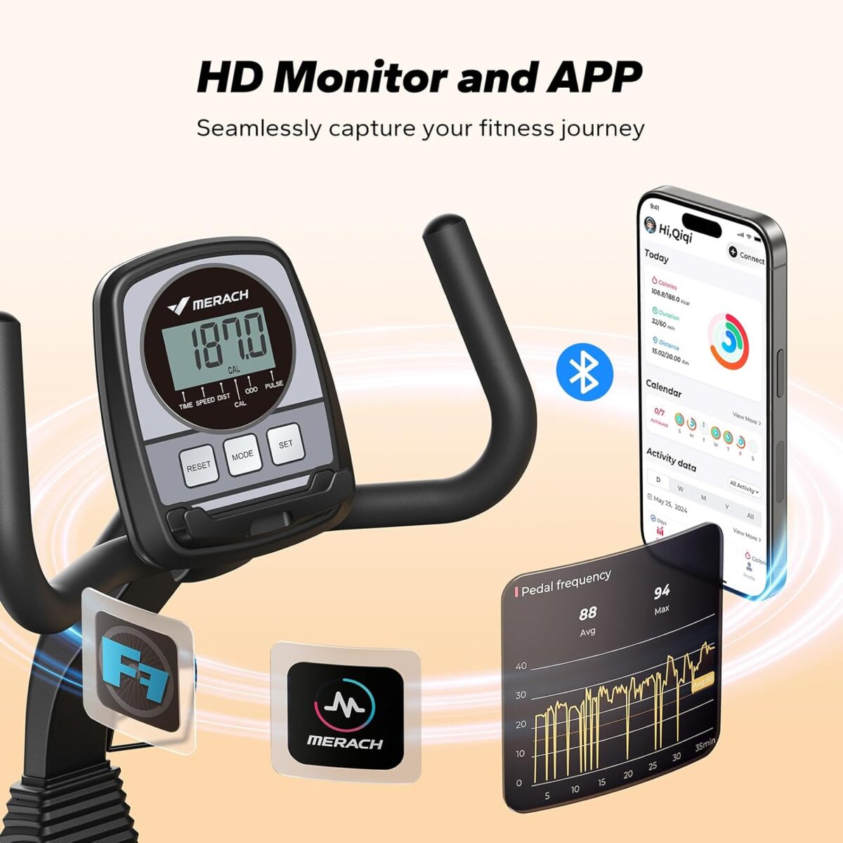 MERACH Recumbent Exercise Bikes for home, Light Commercial High-end Recumbent Bike for Seniors Adults, Magnetic Recumbent Exercise Bike with Smart Bluetooth and Exclusive App, LCD, Heart Rate Handle - Image 8