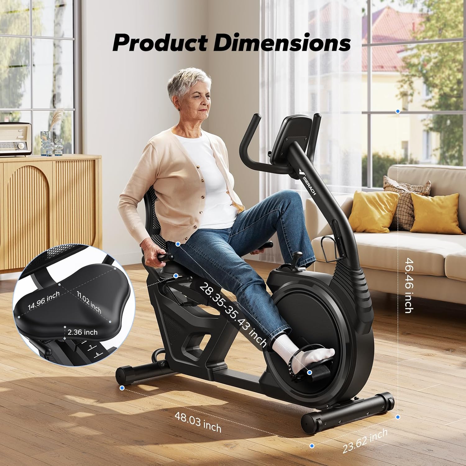 1761517837_MERACH-Recumbent-Exercise-Bikes-for-home-Light-Commercial-High-end-Recumbent-Bike-for-Seniors-Adults-Magnetic-Recumbent-Exercise-Bike-with-Smart-Bluetooth-and-Exclusive-App-LCD-Heart-Rate-Handle.jpg MERACH Recumbent Exercise Bikes for home, Light Commercial High-end Recumbent Bike for Seniors Adults, Magnetic Recumbent Exercise Bike with Smart Bluetooth and Exclusive App, LCD, Heart Rate Handle - Image 9