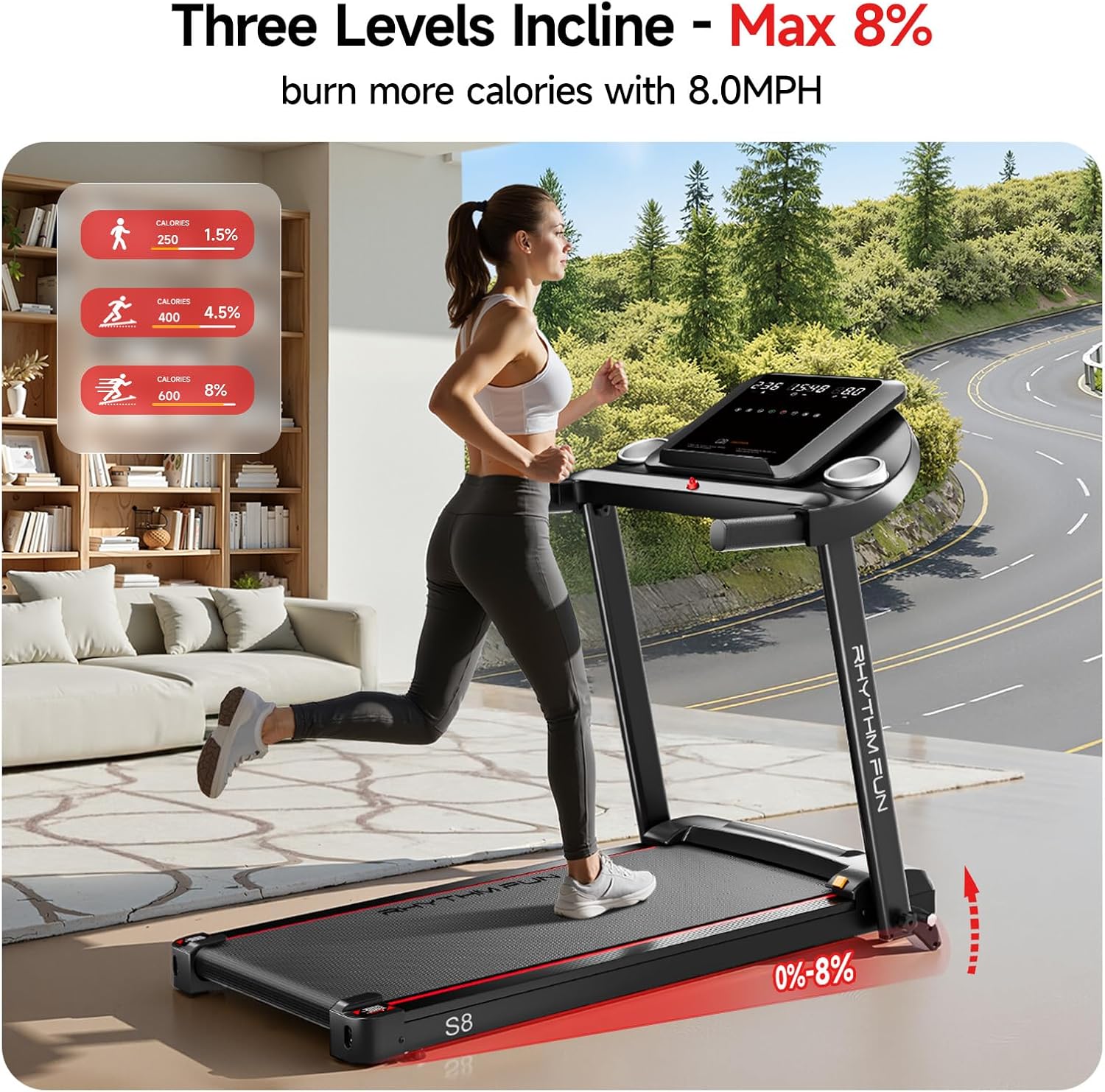 1761518930_RHYTHM-FUN-8.0-MPH-Treadmills-for-Home-Running-Walking-Pad-Treadmill-with-Incline-up-to-8-Foldable-Treadmill-with-Handle-Bar-Low-Noise-Walking-Pad-for-300-lbs.jpg RHYTHM FUN 8.0 MPH Treadmills for Home, Running Walking Pad Treadmill with Incline up to 8%, Foldable Treadmill with Handle Bar, Low Noise Walking Pad for 300 lbs - Image 3