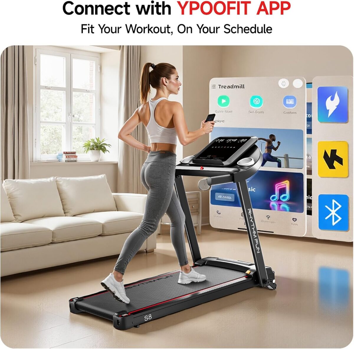 RHYTHM FUN 8.0 MPH Treadmills for Home, Running Walking Pad Treadmill with Incline up to 8%, Foldable Treadmill with Handle Bar, Low Noise Walking Pad for 300 lbs - Image 7