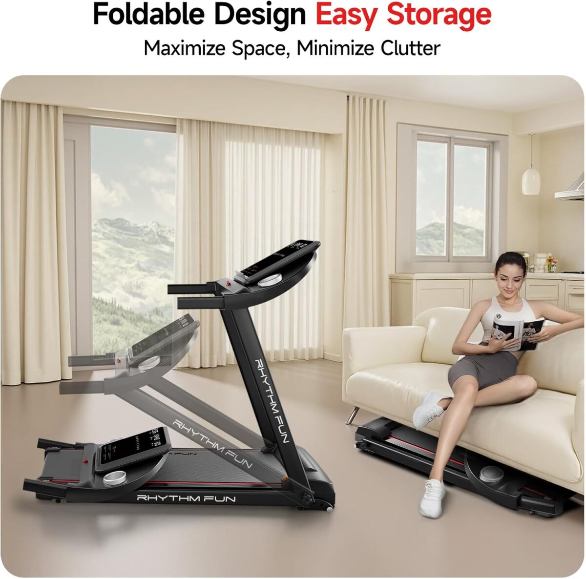 RHYTHM FUN 8.0 MPH Treadmills for Home, Running Walking Pad Treadmill with Incline up to 8%, Foldable Treadmill with Handle Bar, Low Noise Walking Pad for 300 lbs - Image 10