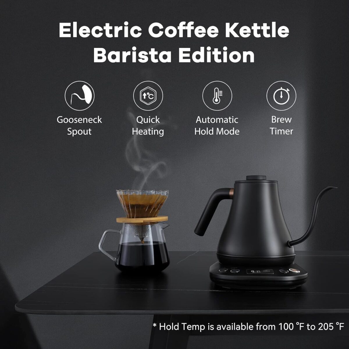 Mecity Electric Kettle Gooseneck Pour Over Kettle ±1℉ Temperature Control Quick Heating Water Boiler for Coffee & Tea & Formula Auto Shut Off Tea Kettle 1200 Watt, 0.8L, Matt Black, Barista Edition - Image 3