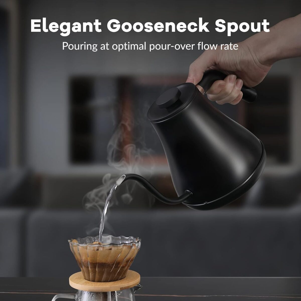 Mecity Electric Kettle Gooseneck Pour Over Kettle ±1℉ Temperature Control Quick Heating Water Boiler for Coffee & Tea & Formula Auto Shut Off Tea Kettle 1200 Watt, 0.8L, Matt Black, Barista Edition - Image 6