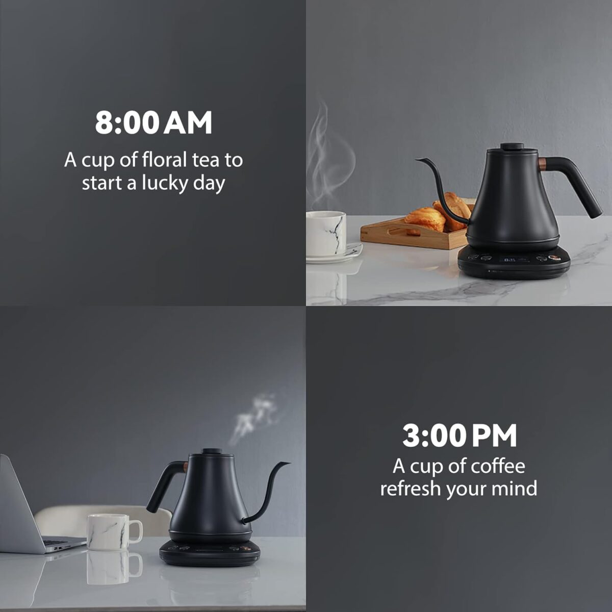 Mecity Electric Kettle Gooseneck Pour Over Kettle ±1℉ Temperature Control Quick Heating Water Boiler for Coffee & Tea & Formula Auto Shut Off Tea Kettle 1200 Watt, 0.8L, Matt Black, Barista Edition - Image 9