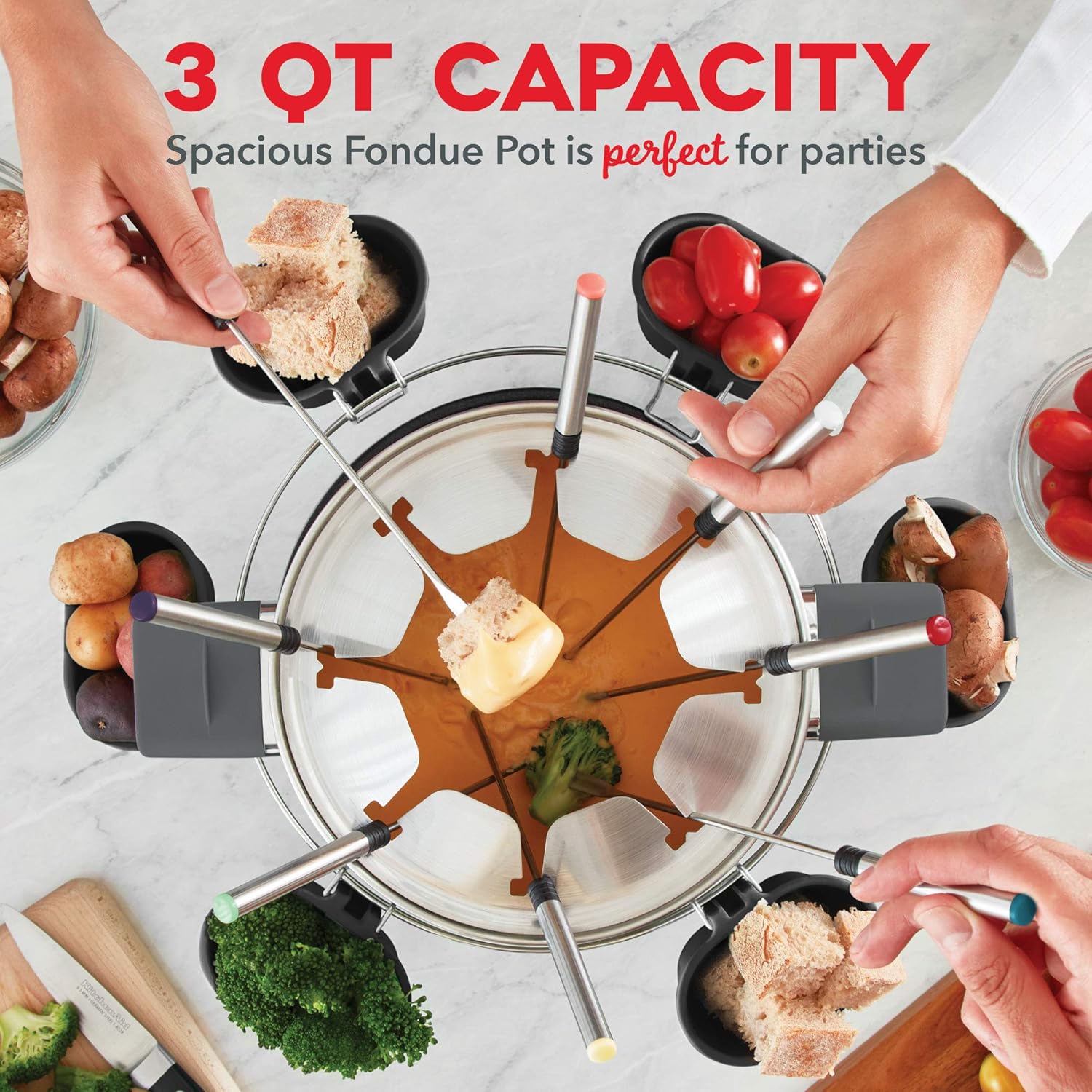 1761529336_Dash-Deluxe-Stainless-Steel-Fondue-Maker-with-Temperature-Control-Fondue-Forks-Cups-and-Rack-with-Recipe-Guide-Included-3-Quart-Non-Stick-–-Grey.jpg Dash Deluxe Stainless Steel Fondue Maker with Temperature Control, Fondue Forks, Cups, and Rack, with Recipe Guide Included, 3-Quart, Non-Stick – Grey - Image 3