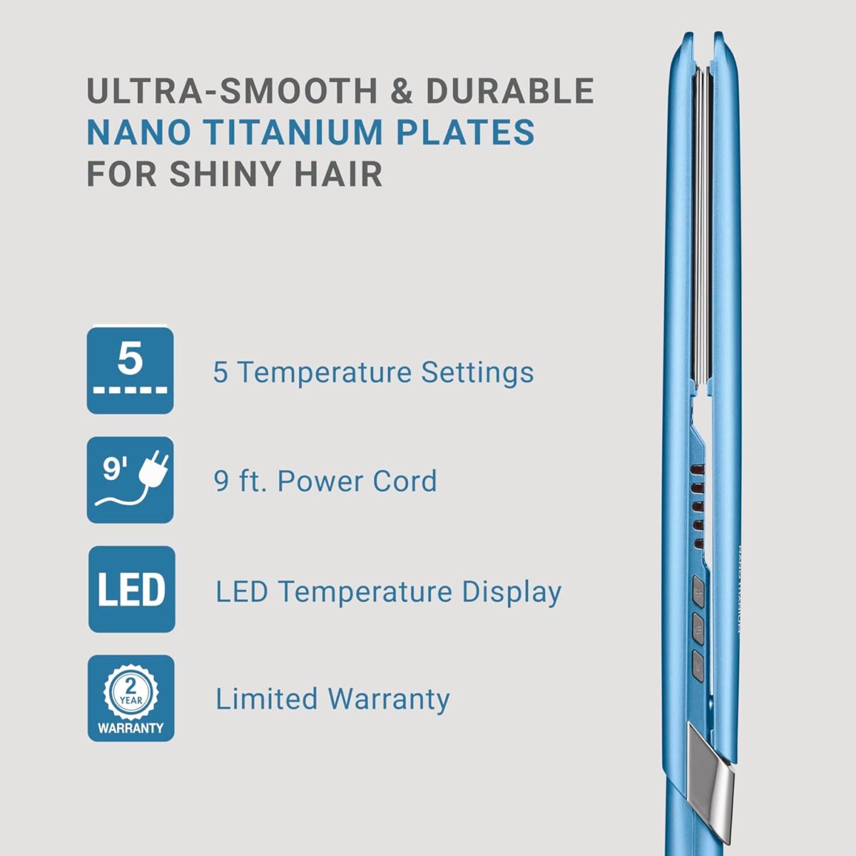 Nano Titanium Ultra-Sleek Hair Straightener, Flat Iron for All Hair Types - Image 4