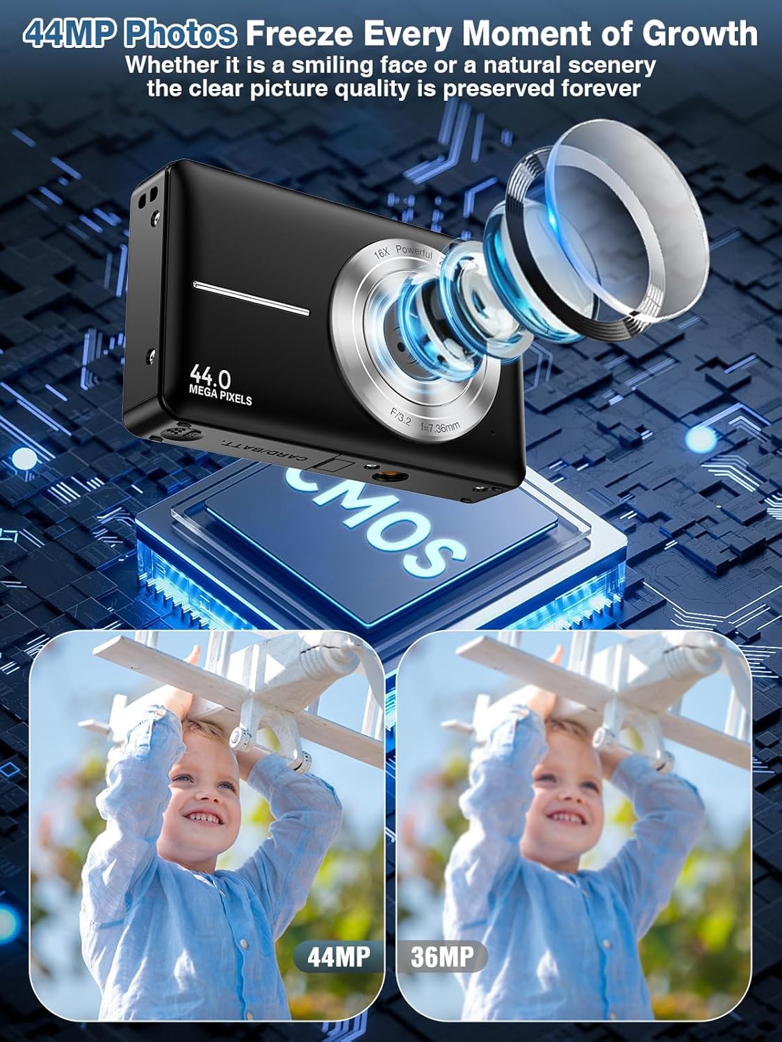 1761558626_Digital-CameraFHD-1080P-Kids-Camera-44MP-Point-and-Shoot-Digital-Cameras-with-32GB-Card16X-ZoomAnti-ShakeDate-StampCompact-Small-Cameras-Photography-for-Kids-Student-Teen-Girl-BoyBlack.jpg Digital Camera,FHD 1080P Kids Camera 44MP Point and Shoot Digital Cameras with 32GB Card,16X Zoom,Anti-Shake,Date Stamp,Compact Small Cameras Photography for Kids Student Teen Girl Boy(Black) - Image 3