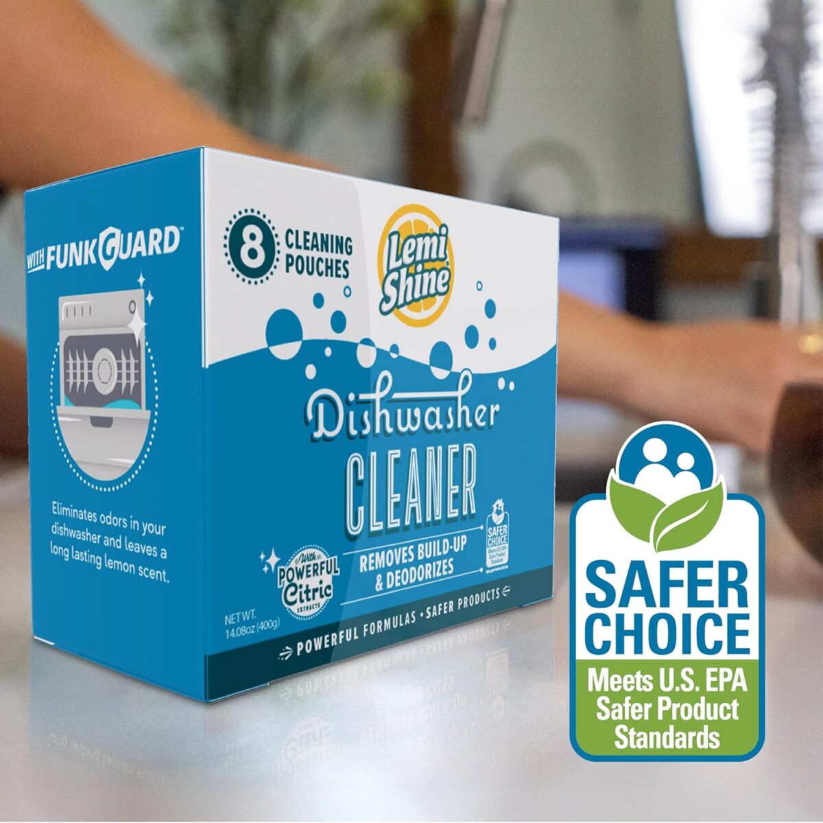 Lemi Shine Natural Dishwasher Cleaner - Hard Water Citric Acid Cleaning Powder - Lemon Scented Eco-Friendly Dishwasher Cleaner & Deodorizer - 14.08 oz (8 Pack) - Image 6