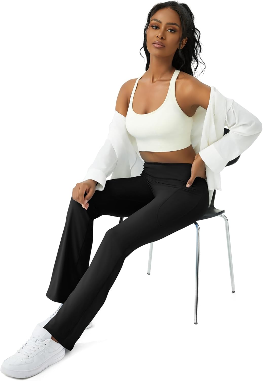 1761562863_Womens-Yoga-Pants-with-Pockets-High-Waisted-Flare-Leggings-Bell-Bottom-Yoga-Dress-Pants-Seamless-Bootcut-Pants.jpg Womens Yoga Pants with Pockets High Waisted Flare Leggings Bell Bottom Yoga Dress Pants Seamless Bootcut Pants - Image 4