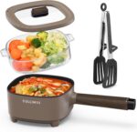 2L Hot Pot Electric with Steamer, Portable Electric Pot with Upgrade Titanium Nonstick Coating for Dorm, Office, Travel, Multi Cooker Pot for Ramen, Soup, Oatmeal (Tongs Included) - Image 2