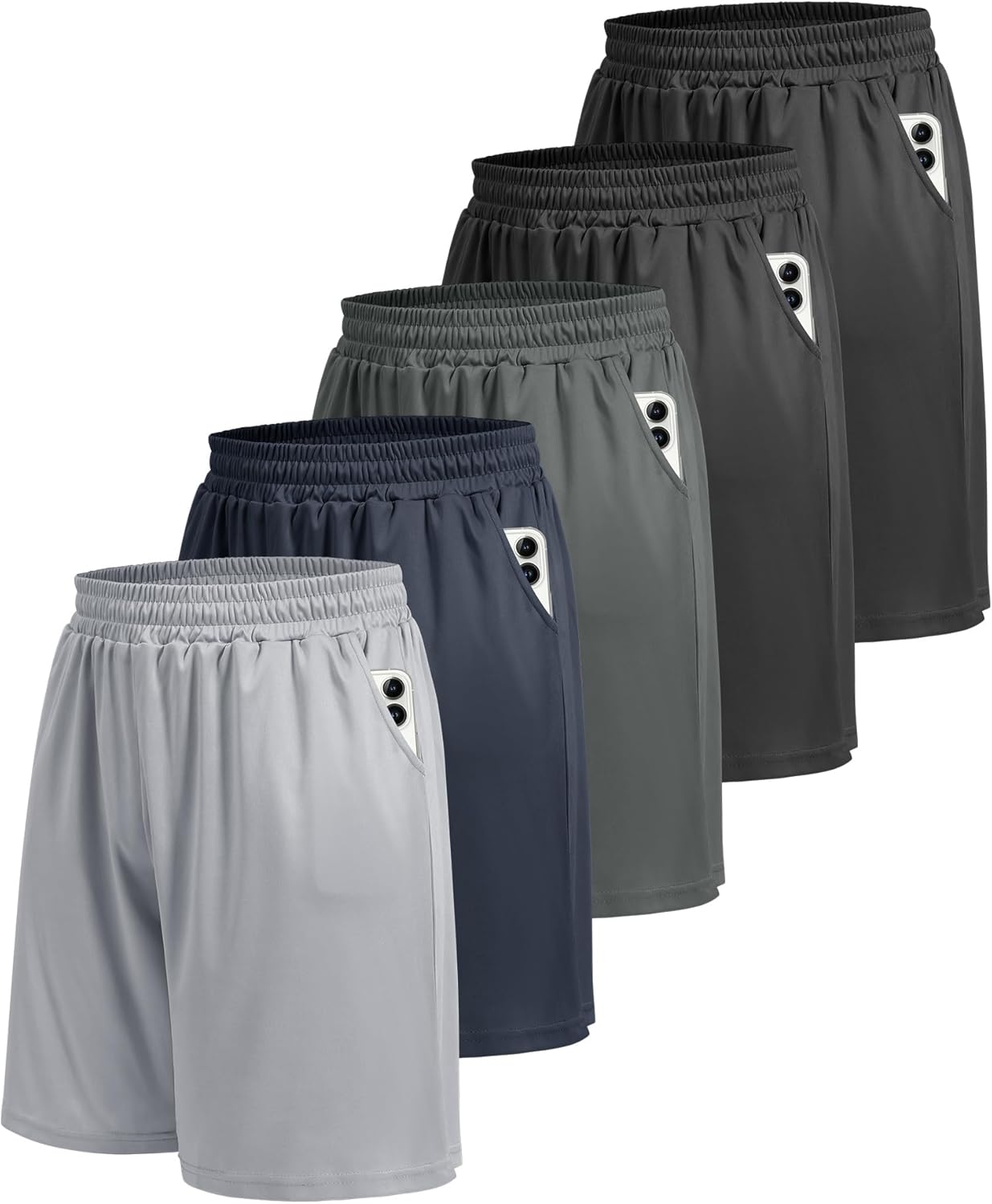 5-Pack-Athletic-Gym-Mens-Shorts-Workout-Black-Quick-Dry-Basketball-Shorts-with-Pockets-for-Running-Casual-Activewear.jpg 5 Pack Athletic Gym Mens Shorts - Workout Black Quick Dry Basketball Shorts with Pockets for Running Casual Activewear - Image 2