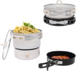 500W Electric Hot Pot with Steamer, Non-stick Frying Pan with Foldable Handles, 110V Mini Hot Pot, Multi-Functional Ramen Noodle Cooker for Pasta, Oatmeal, Soup, Steak - Image 2