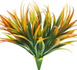 6Pcs Artificial Grass Fake Plants 17.3in Outdoor Plastic Plants UV Resistant Greenery Fake Grass for Home Window Garden Office Patio Hanging Planter Pathway Front Porch Décor Orange Yellow - Image 2
