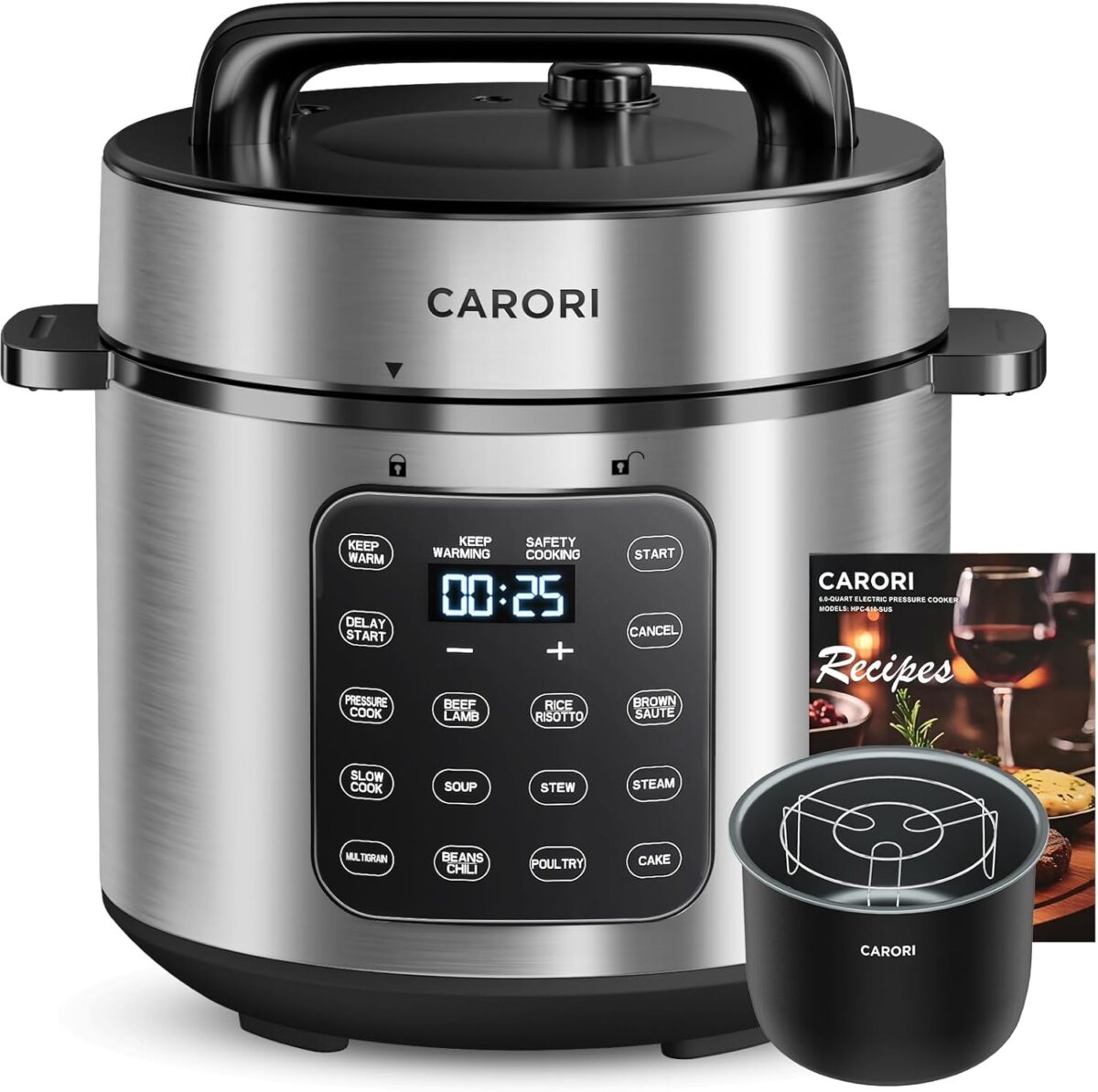 9-in-1 Electric Pressure Cooker 6 Qt, Programmable Multi-Function with Safer Vent, Olla de Presion, Rice Cooker, Slow Cooker, Steamer, Sauté, Warmer & Sterilizer, 1000W, Stainless Steel - Image 2