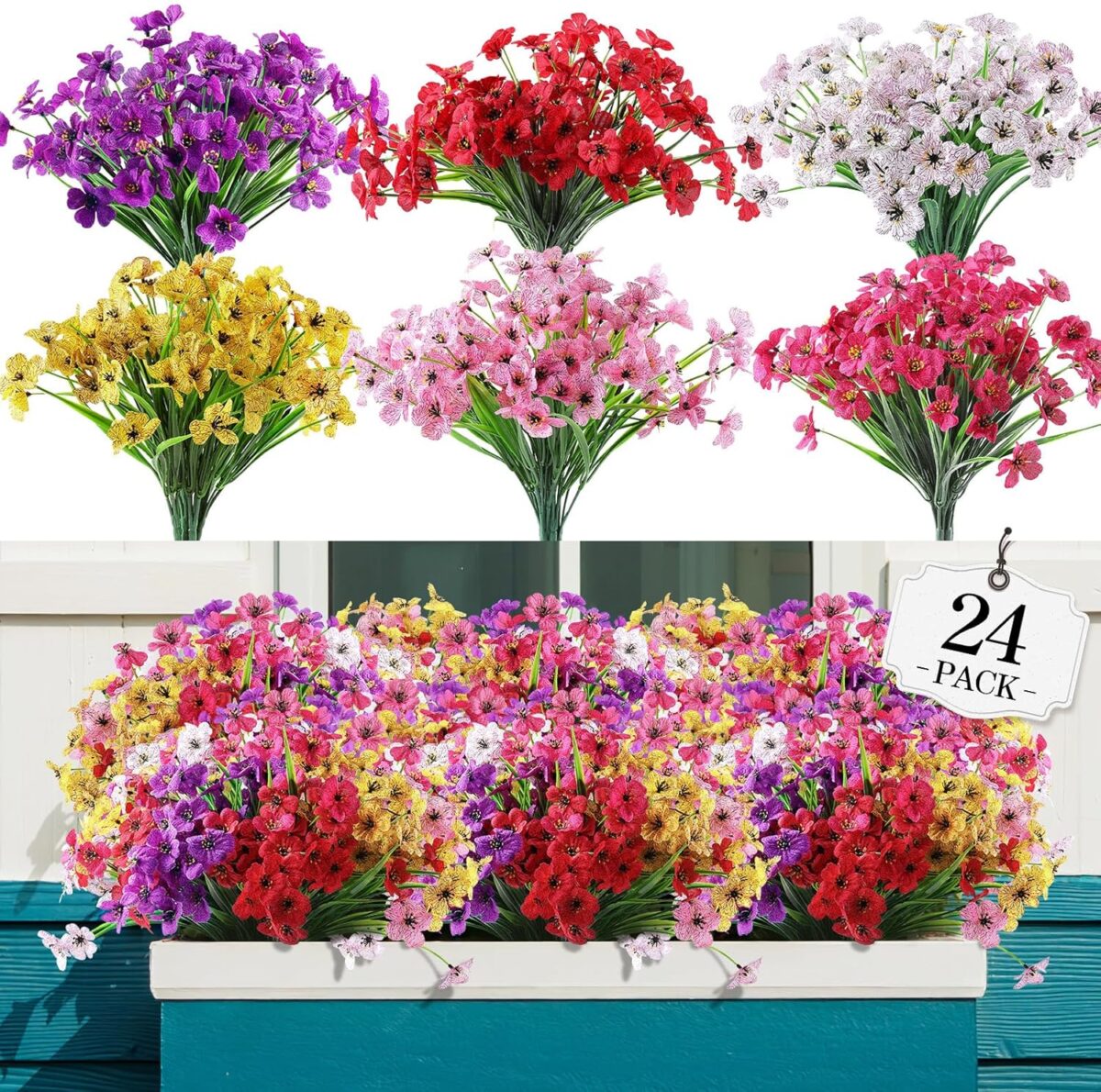 AGIRL 24 Bundles Artificial Flowers for Outdoor,No Fade Fake Plastic Flowers Faux Plants for Decoration Hanging Planters Indoor Outside Garden Porch Window Box Home Wedding Farmhouse - Image 2