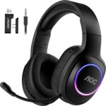 AOC Wireless Gaming Headset Compatible with PS5/4, Nintendo Switch, PC, Bluetooth 5.4 & 2.4GHz Gaming Headphones with Noise Canceling Mic, RGB, Type-C, 20ms Latency, 45H, 7.1 Virtual Surround- Black - Image 2