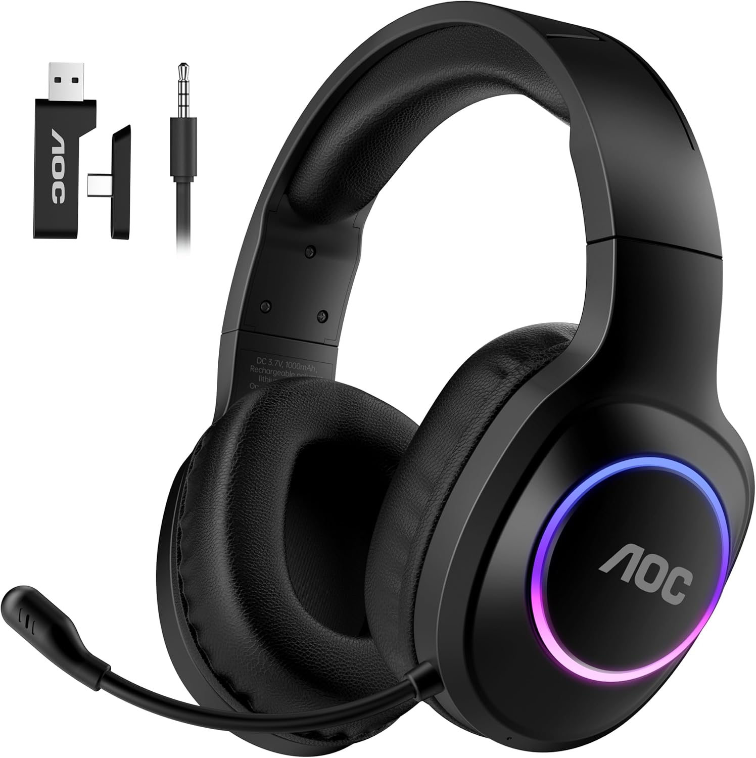 AOC-Wireless-Gaming-Headset-Compatible-with-PS54-Nintendo-Switch-PC-Bluetooth-5.4-2.4GHz-Gaming-Headphones-with-Noise-Canceling-Mic-RGB-Type-C-20ms-Latency-45H-7.1-Virtual-Surround-Black.jpg AOC Wireless Gaming Headset Compatible with PS5/4, Nintendo Switch, PC, Bluetooth 5.4 & 2.4GHz Gaming Headphones with Noise Canceling Mic, RGB, Type-C, 20ms Latency, 45H, 7.1 Virtual Surround- Black - Image 2