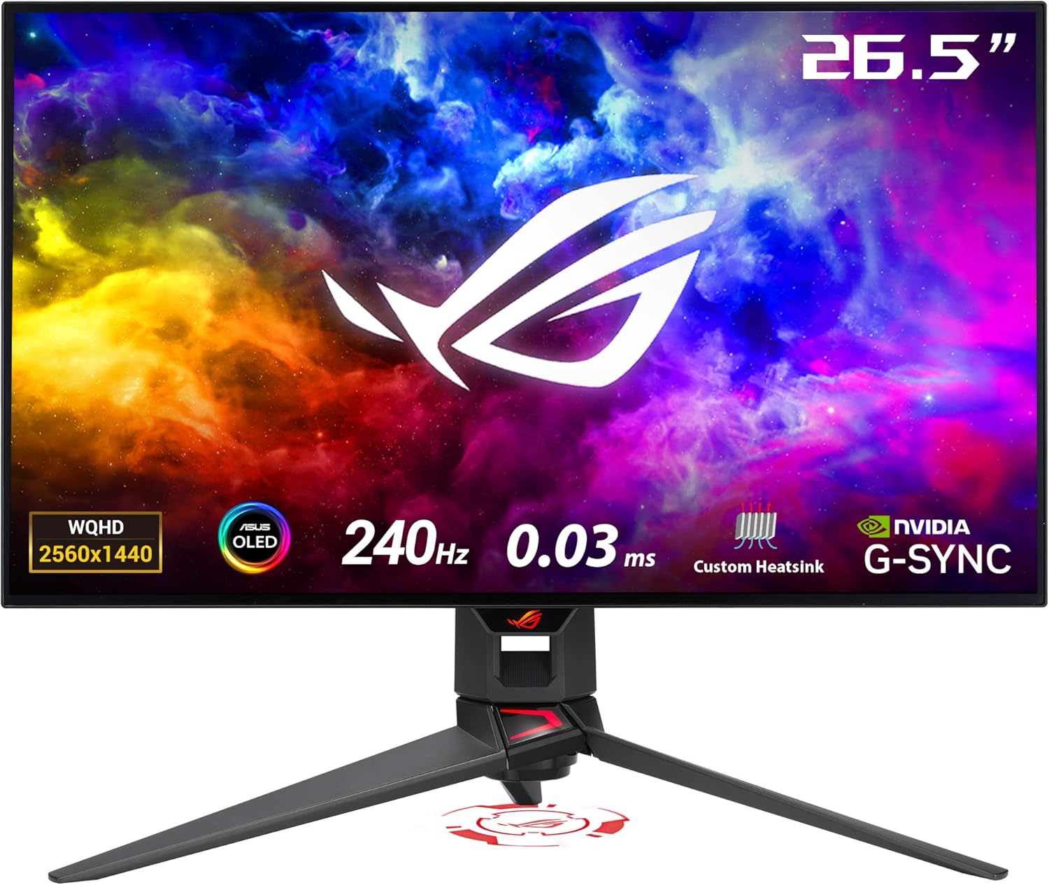ASUS-ROG-Swift-271440P-OLED-DSC-Gaming-Monitor-PG27AQDM-QHD-2560x1440-240Hz-0.03ms-G-SYNC-Compatible-Anti-Glare-Micro-Texture-Coating-99-DCI-P3-True-10-bit-DisplayPortBlack.jpg ASUS ROG Swift 27”1440P OLED DSC Gaming Monitor (PG27AQDM) - QHD (2560x1440), 240Hz, 0.03ms, G-SYNC Compatible, Anti-Glare Micro-Texture Coating, 99% DCI-P3, True 10-bit, DisplayPort,Black - Image 2