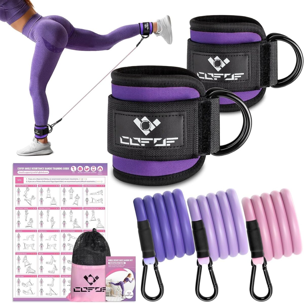 Ankle Resistance Bands With Cuffs for Working Out, Kickbacks, Hip, Leg and Glute Exercise - Training Poster Included - for Women - Image 2