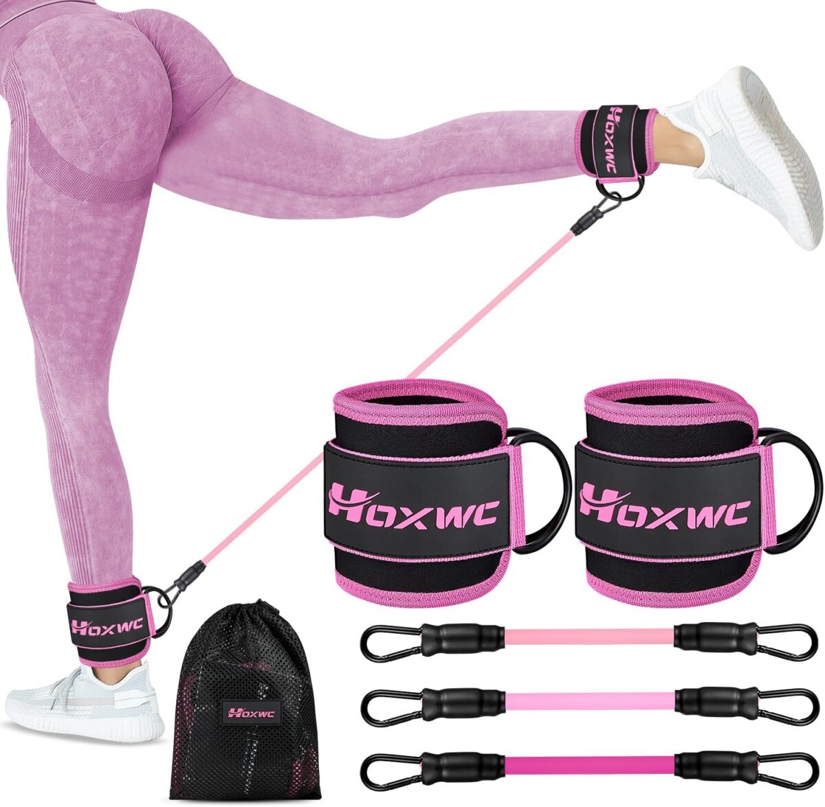 Ankle Resistance Bands with Cuffs, Ankle Bands for Working Out, Ankle Resistance Band for Leg, Booty Workout Equipment for Kickbacks Hip Fitness Training, Exercise Bands for Butt Lift Women - Image 2