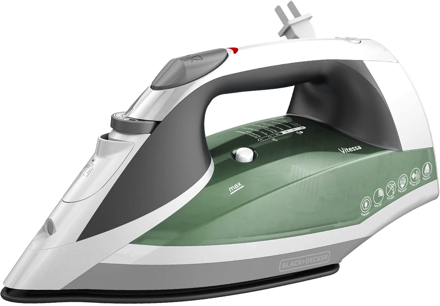 BLACKDECKER-Vitessa-Advanced-Steam-Iron-ICR2020-Even-Steam-Nonstick-Soleplate-Auto-Shutoff-Tangle-Free-Retractabel-Cord-Green.jpg BLACK+DECKER Vitessa Advanced Steam Iron, ICR2020, Even Steam Nonstick Soleplate, Auto Shutoff, Tangle-Free Retractabel Cord, Green - Image 2
