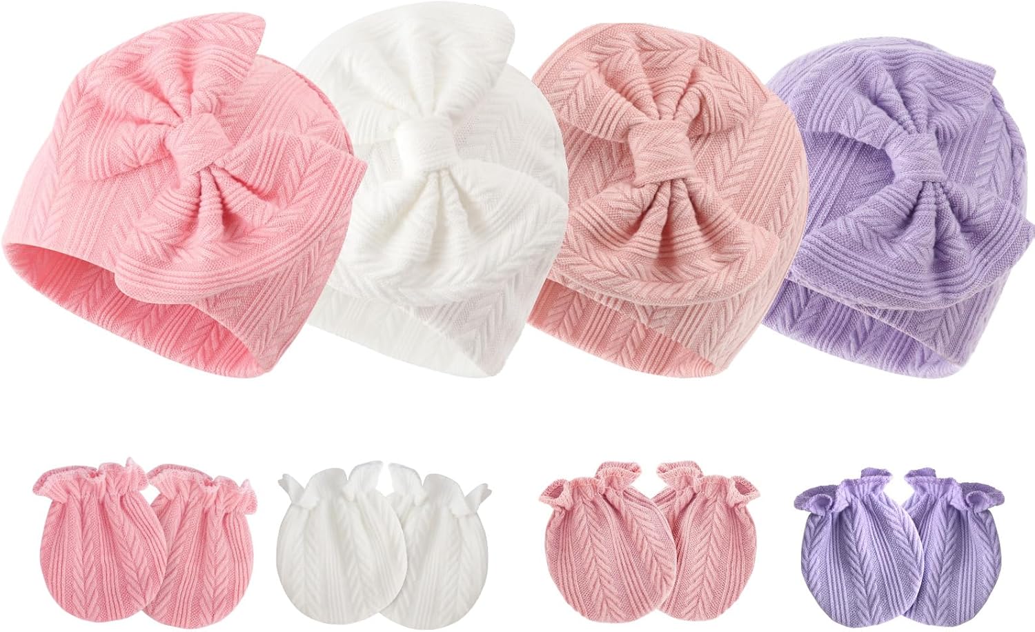 BQUBO-Newborn-Baby-Hats-Mittens-Set-Hospital-Hat-Beanie-Infant-Bow-Hats-Baby-Gloves-No-Scratch-Mittens-for-0-6-Months.jpg BQUBO Newborn Baby Hats Mittens Set Hospital Hat Beanie Infant Bow Hats Baby Gloves No Scratch Mittens for 0-6 Months - Image 2
