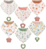 Baby Bandana Drool Bibs 6-Pack and Teething Toys 6-Pack Made with 100% Organic Cotton, Absorbent and Soft Unisex - Image 2