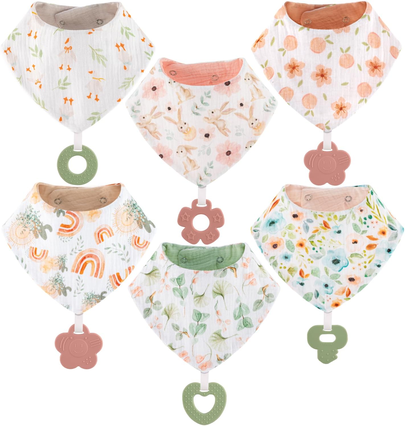 Baby-Bandana-Drool-Bibs-6-Pack-and-Teething-Toys-6-Pack-Made-with-100-Organic-Cotton-Absorbent-and-Soft-Unisex.jpg Baby Bandana Drool Bibs 6-Pack and Teething Toys 6-Pack Made with 100% Organic Cotton, Absorbent and Soft Unisex - Image 2