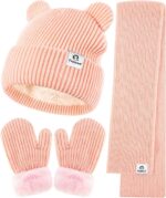 Baby Beanie Mittens Scarf Set,Toddler Infant Kids Winter Hat with Bear Ear Thermal Gloves Neck Warmer Set for Girls Boys - Image 2