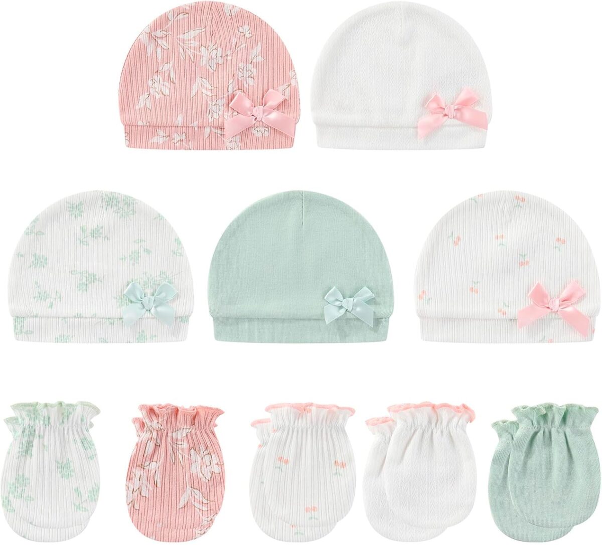 Baby Hat and Mittens Set Cotton Newborn Baby Hats Caps for Boys and Girls, 0-6 Months - Image 2