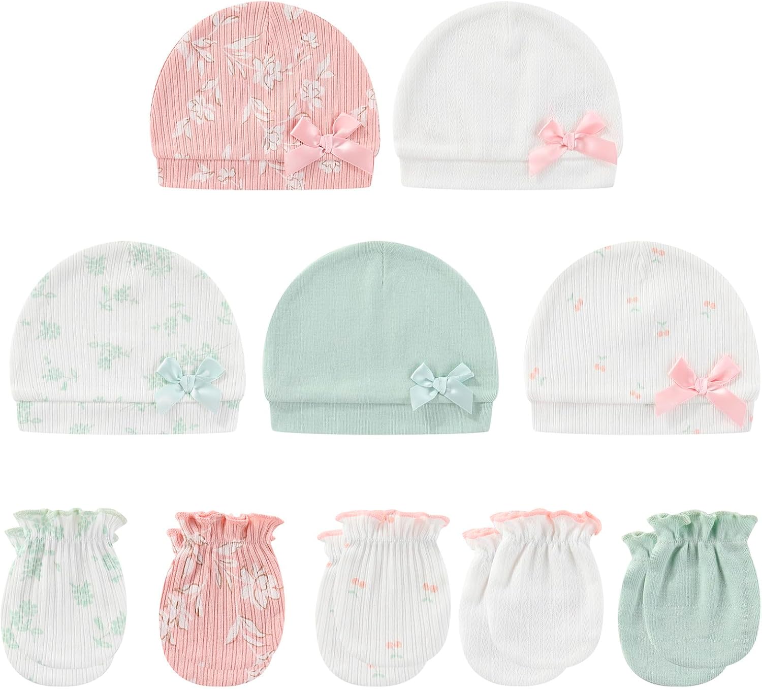Baby-Hat-and-Mittens-Set-Cotton-Newborn-Baby-Hats-Caps-for-Boys-and-Girls-0-6-Months.jpg Baby Hat and Mittens Set Cotton Newborn Baby Hats Caps for Boys and Girls, 0-6 Months - Image 2
