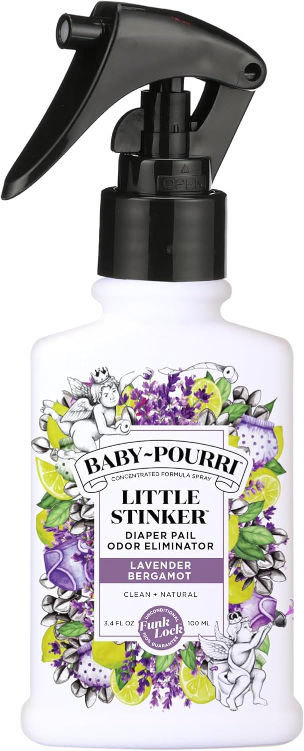 Baby-Pourri-Little-Stinker-Diaper-Pail-Deodorizer-Spray-3.4-Fl-Oz-Up-to-150-Uses-Odor-Freshener-with-Essential-Oils-Nursery-Essentials-Lavender-Bergamot-Eucalyptus-Vanilla-Scent.jpg Baby-Pourri Little Stinker Diaper Pail Deodorizer Spray, 3.4 Fl Oz, Up to 150 Uses, Odor Freshener with Essential Oils, Nursery Essentials, Lavender, Bergamot, Eucalyptus & Vanilla Scent - Image 2