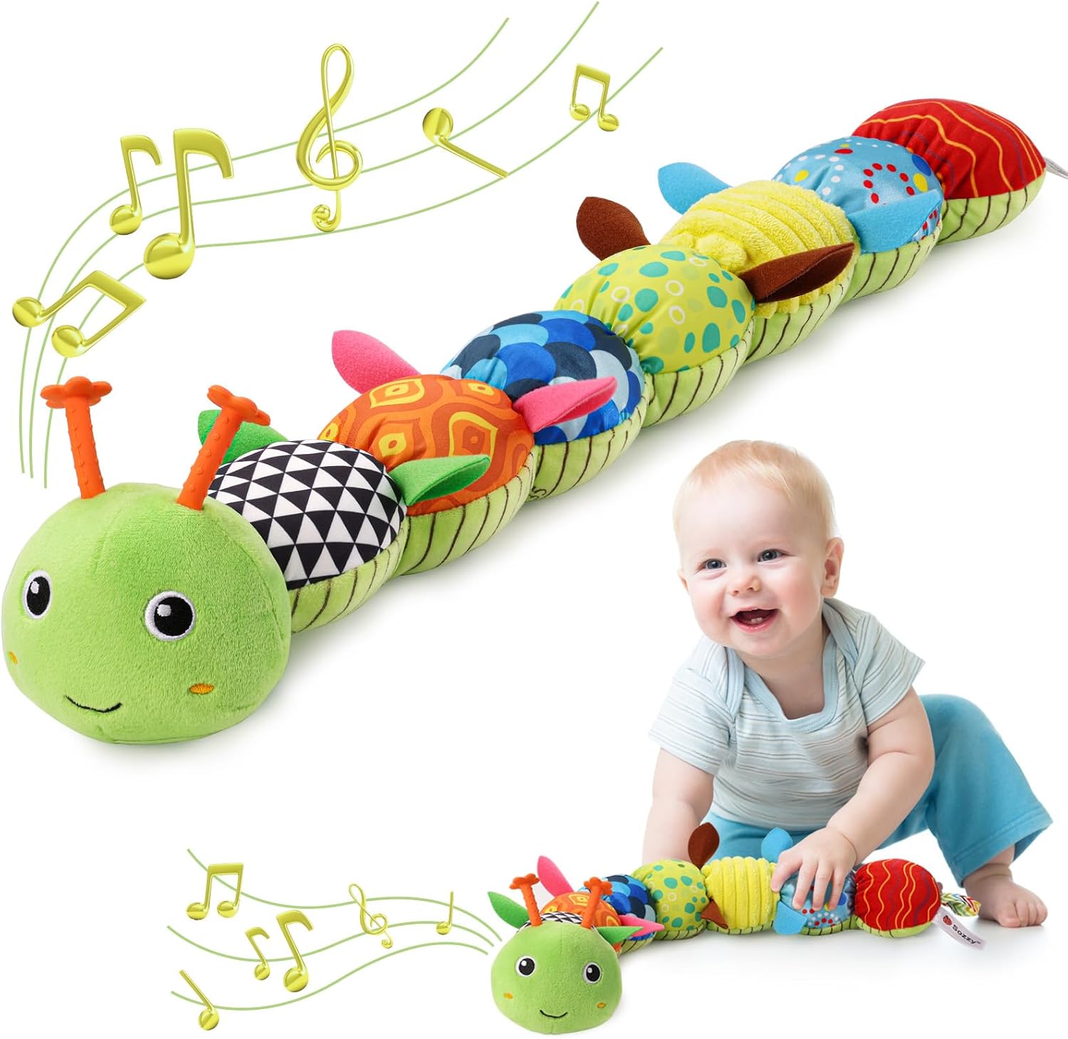 Baby-Toys-0-to-12-Months-Musical-Stuffed-Animal-Activity-Soft-Toys-with-Multi-Sensory-Crinkle-Rattle-and-Textures-Infant-Tummy-Time-Toys-for-Newborn-Boys-Girls-Caterpillar-Green.jpg Baby Toys 0 to 12 Months, Musical Stuffed Animal Activity Soft Toys with Multi-Sensory Crinkle, Rattle and Textures, Infant Tummy Time Toys for Newborn Boys Girls, Caterpillar, Green - Image 2