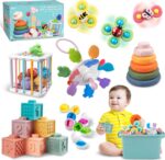 Baby Toys for 6 to 12 Months, Montessori Sensory Bins & Teething Toys, 6 in 1 Stacking Blocks, Rings, Eggs, Spinner, Crab Shape, 27 Pieces, Ages 6-36 Months - Image 2