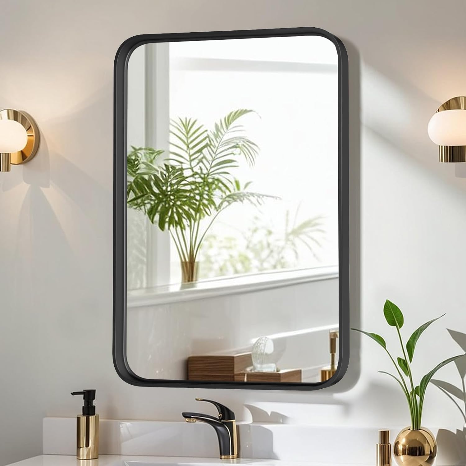 Bathroom-Mirror-30x22-Inch-Black-Metal-Framed-Rounded-Rectangle-Vanity-Mirror-for-Wall-Over-Sink-Farmhouse-Restroom-Anti-Rust-Modern-Decorative-Horizontal-or-Vertical-Hanging.jpg Bathroom Mirror 30x22 Inch Black Metal Framed Rounded Rectangle Vanity Mirror for Wall, Over Sink, Farmhouse, Restroom, Anti-Rust, Modern Decorative, Horizontal or Vertical Hanging - Image 2