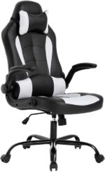 BestOffice PC Gaming Chair Ergonomic Office Chair Desk Chair with Lumbar Support Flip Up Arms Headrest PU Leather Executive High Back Computer Chair for Adults Women Men (White) - Image 2
