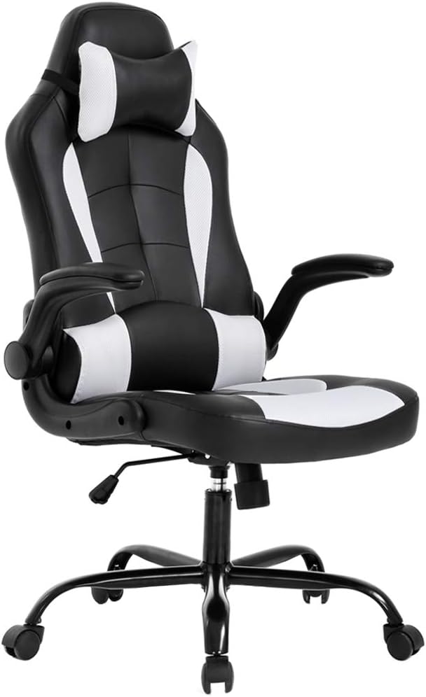 BestOffice-PC-Gaming-Chair-Ergonomic-Office-Chair-Desk-Chair-with-Lumbar-Support-Flip-Up-Arms-Headrest-PU-Leather-Executive-High-Back-Computer-Chair-for-Adults-Women-Men-White.jpg BestOffice PC Gaming Chair Ergonomic Office Chair Desk Chair with Lumbar Support Flip Up Arms Headrest PU Leather Executive High Back Computer Chair for Adults Women Men (White) - Image 2
